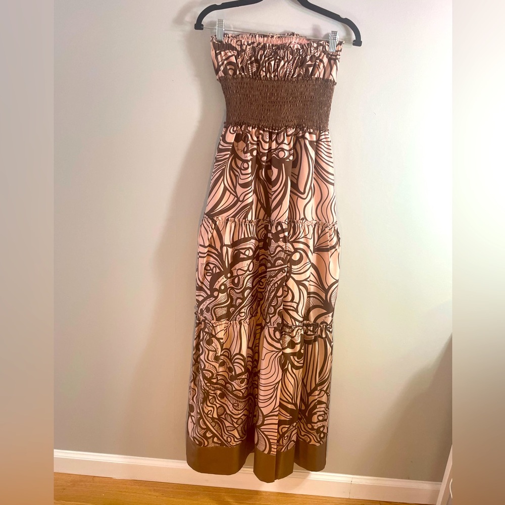 BCBG long bandeau silk dress mocha/pink sz S